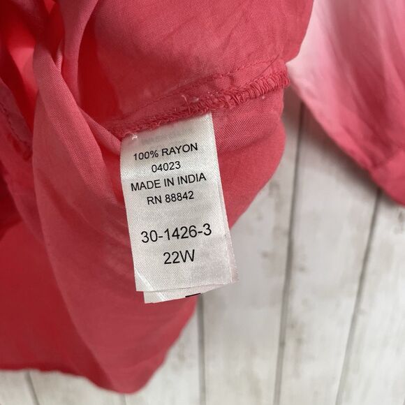 Denim 24/7 Womens Top 22W Ombre Lightweight Pockets Long Sleeve Orange Pink - Picture 5 of 8